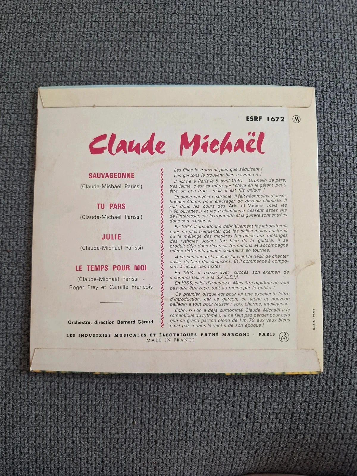 Disco de Vinil 45 RPM EP - Claude Michaël – Sauvageonne (1965) - Columbia – photo 2